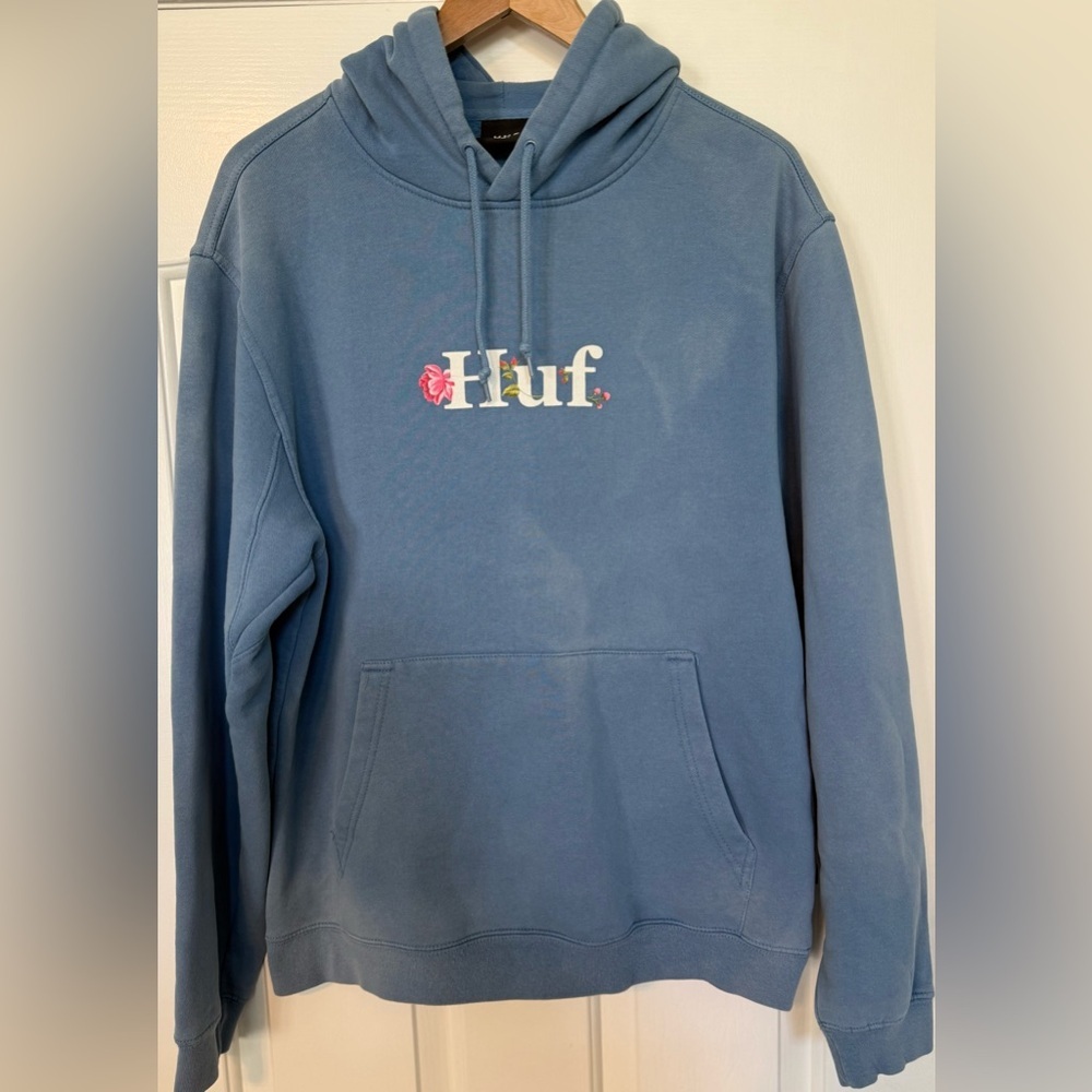 HUF Floral 🌸 Logo Hoodie Blue Medium Streetwear Pullover